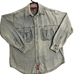 Marlboro County Store Vintage Denim Shirt Men's Small Blue Fade Cowboy Western